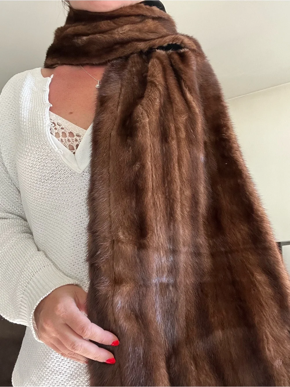 Luxurious Brown real Fur shawl scarf - velvet lining luxury